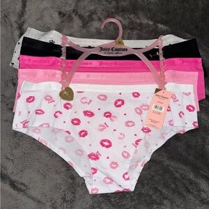 Juicy Couture cotton panties! XL ! Set of 5! Kiss / lip & gray crown design!
